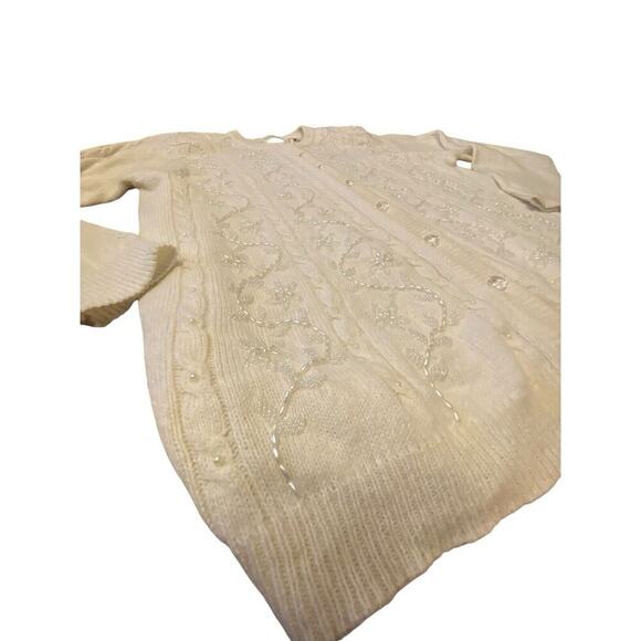 Vintage Jaclyn Smith Cardigan Sweater Size Extra Large Cream Wool Blend Beaded - Picture 11 of 13